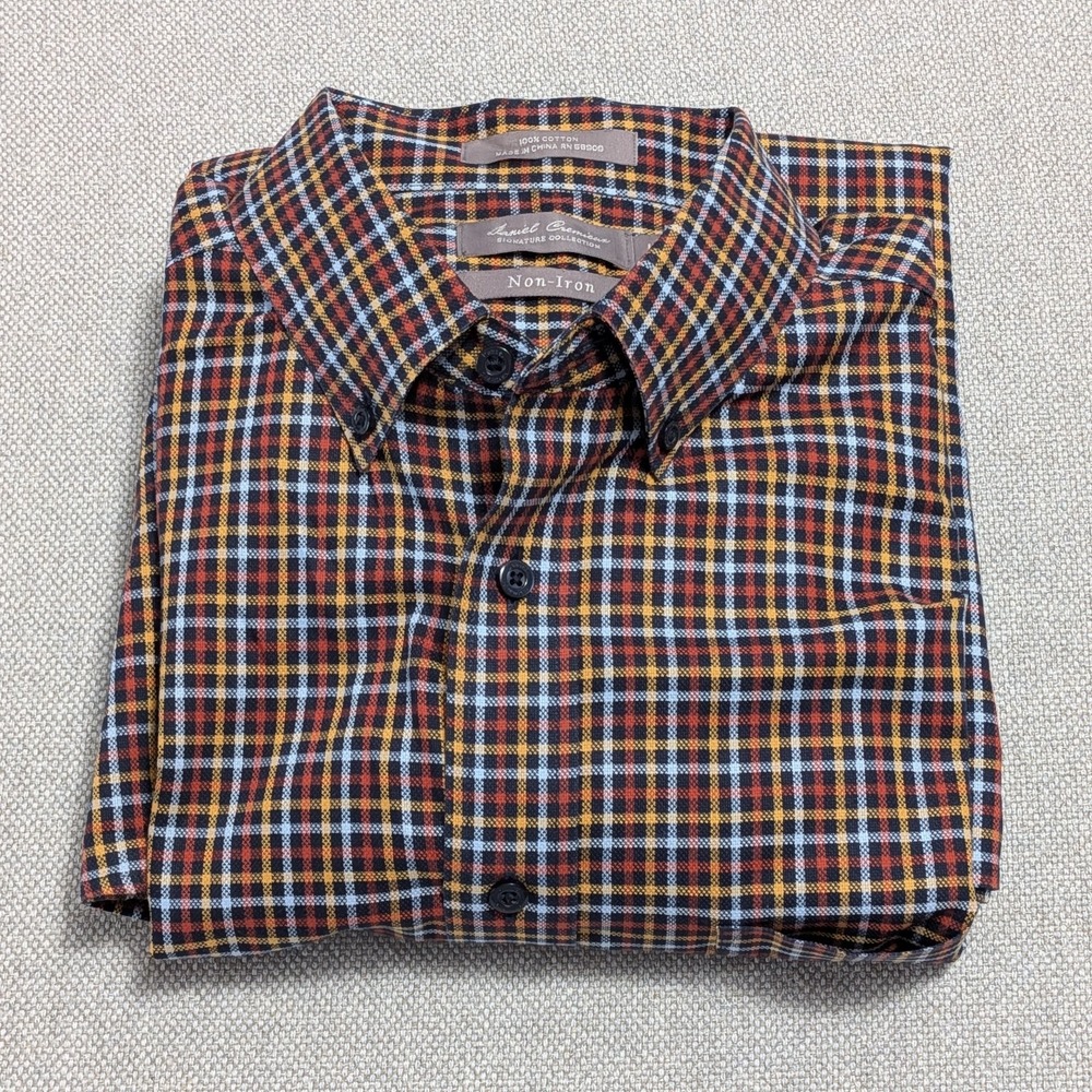 Daniel Cremieux Men's Dress Shirt L Multi-Color Plaid 100% Cotton Non-Iron